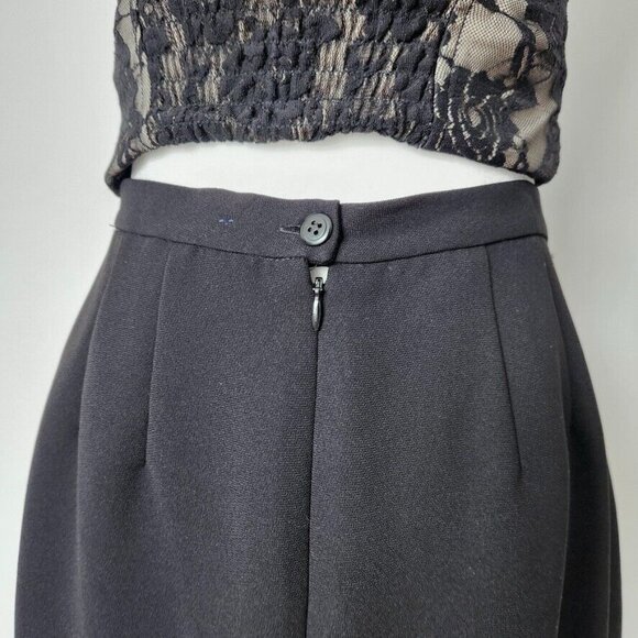 Vintage 90s Black Midi Skirt Size 10 Petite Collectibles Back Slit Goth Classic - Picture 7 of 13